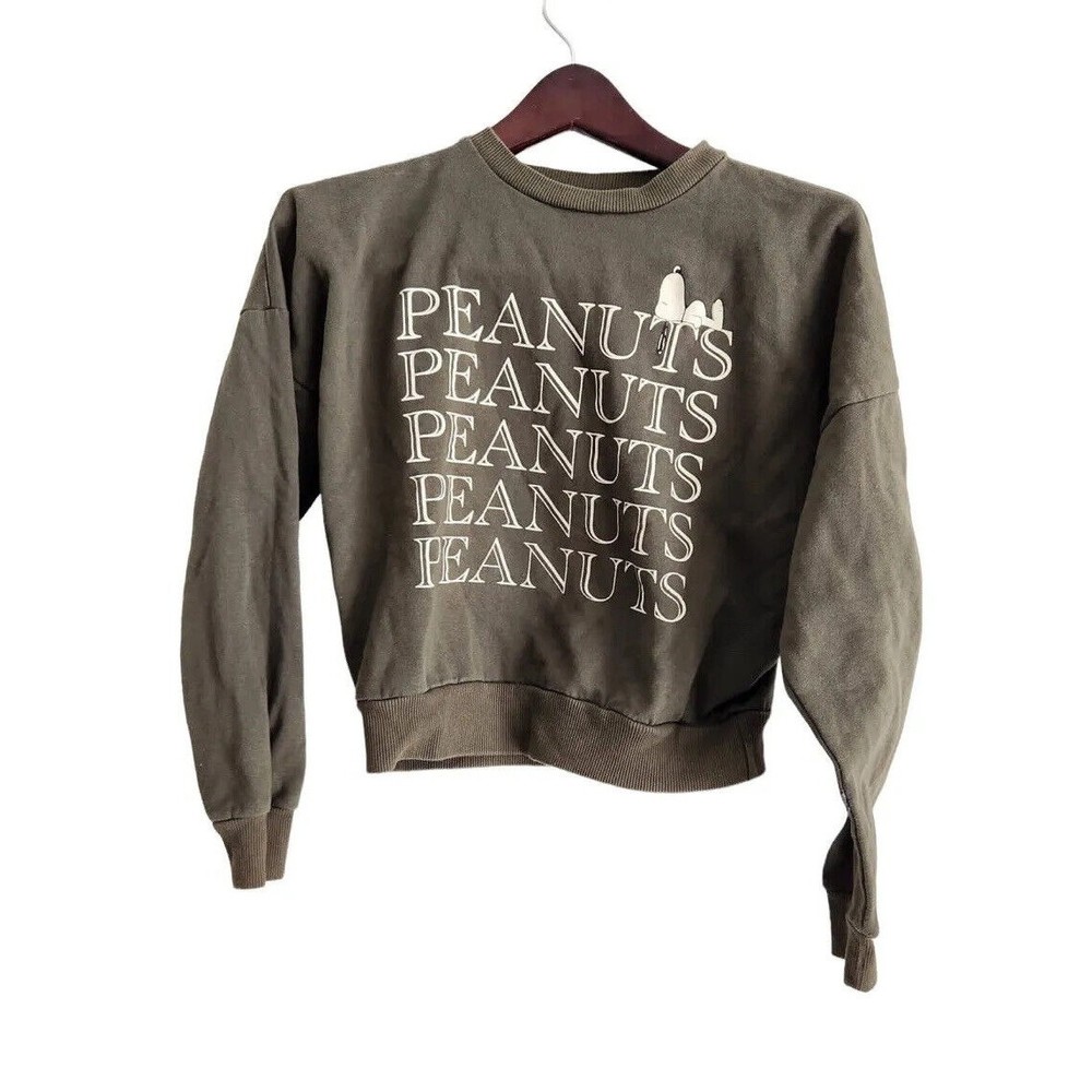 Peanuts‎ Sweater Snoopy Women's Size XS Olive Green Cotton Pullover Crewneck L